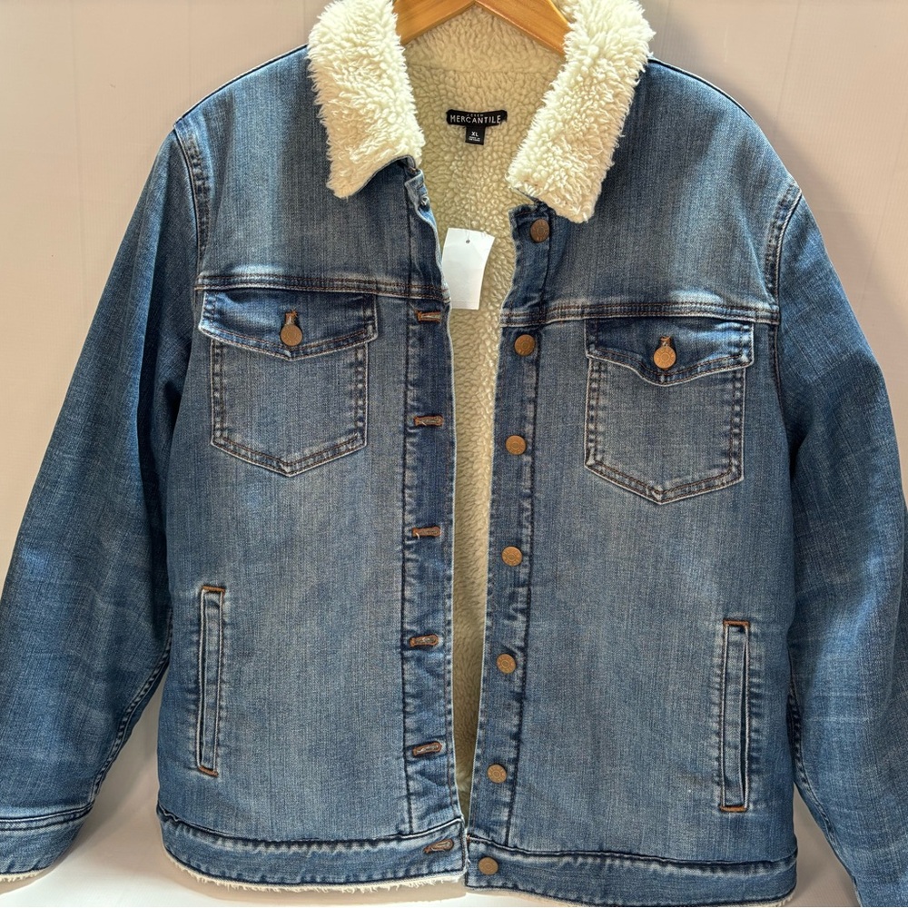 J. Crew Mercantile Blue Denim Jacket with Sherpa Lining